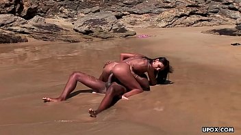 Stranded beach babes share a big fat black dick hardcore