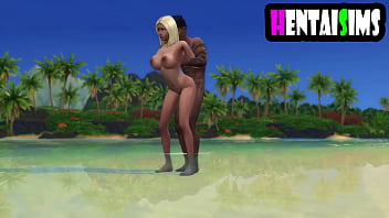 Mulher samambaia nua em praia de nudismo